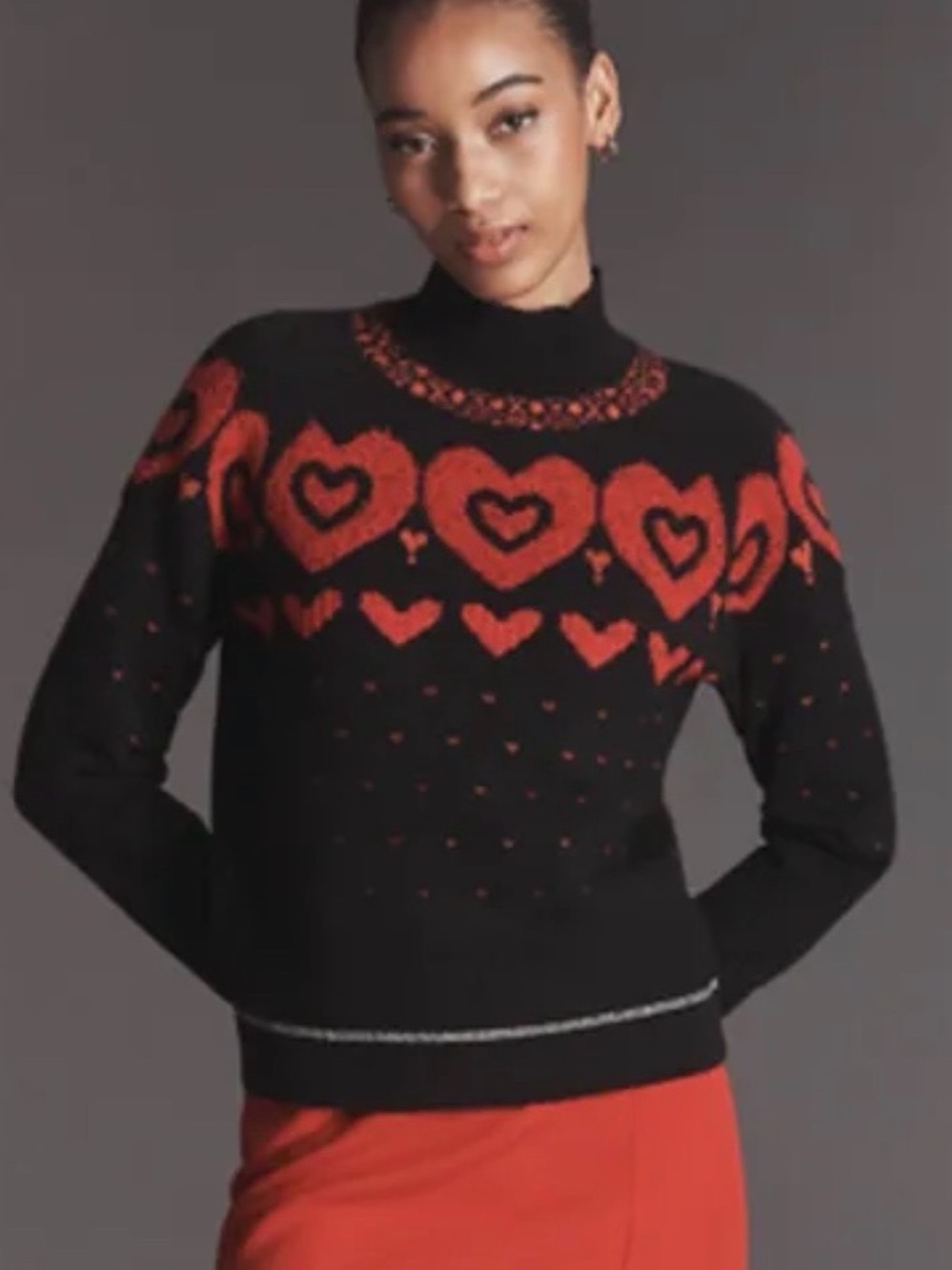 Anthropologie x Maeve Mick-Neck Metallic Heart Icon Sweater Size M NWT